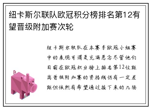 纽卡斯尔联队欧冠积分榜排名第12有望晋级附加赛次轮